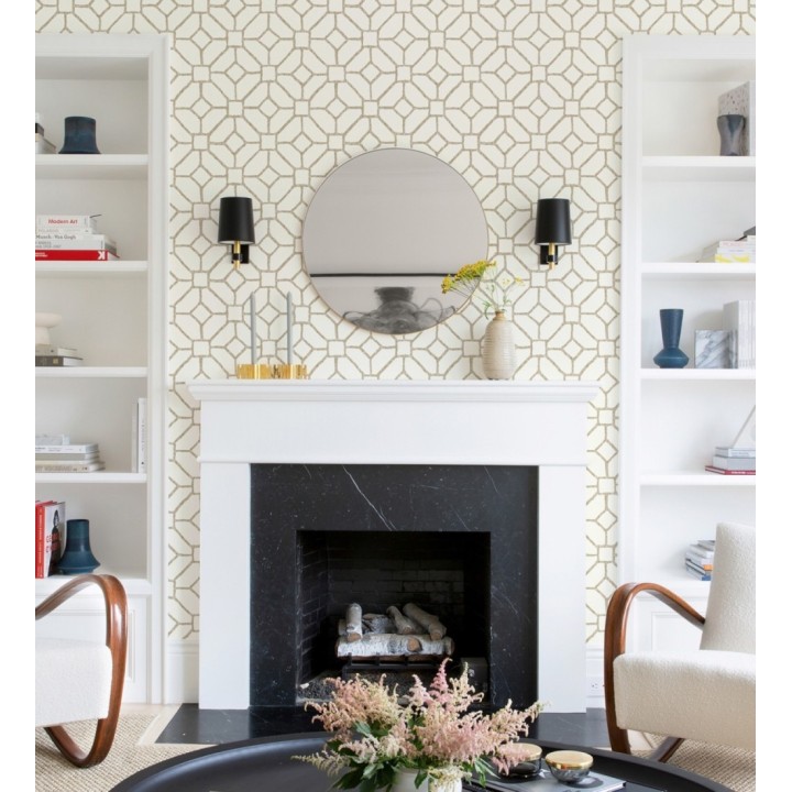 Papel pintado de celosía beige tostado estilo boho - Mosset 682500