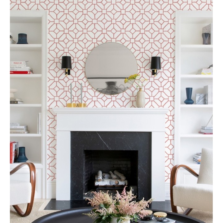 Papel pintado de celosía roja estilo boho - Mosset 682501