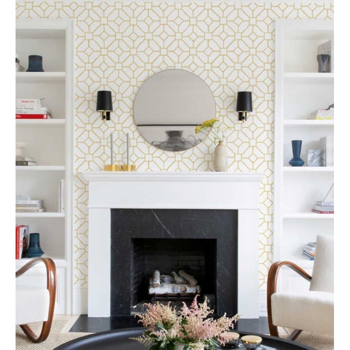 Papel pintado de celosía ocre estilo boho - Mosset 682502