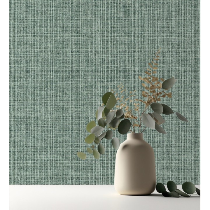 Papel pintado tejido de lino tonos verdes con textura - London Textile 682504