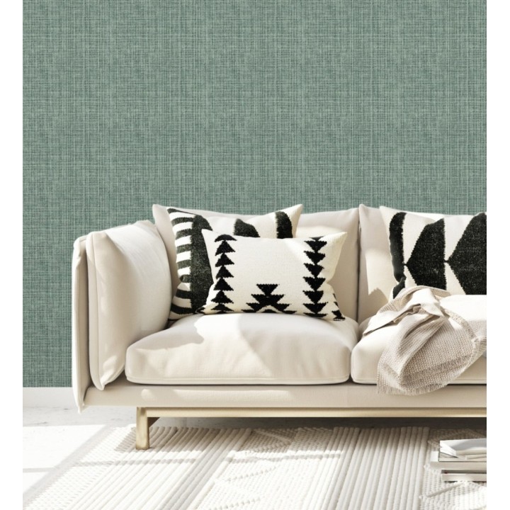 Papel pintado tejido de lino tonos verdes con textura - London Textile 682504
