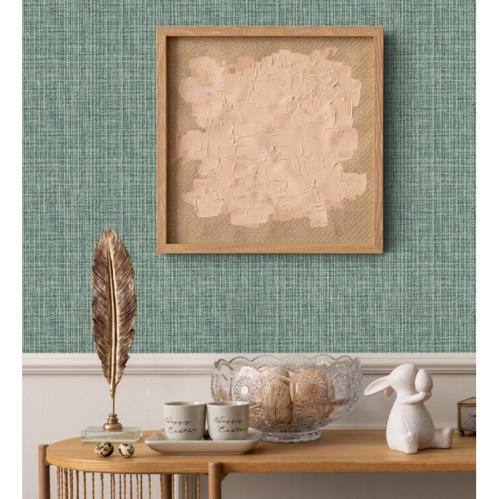 Papel pintado tejido de lino tonos verdes con textura - London Textile 682504