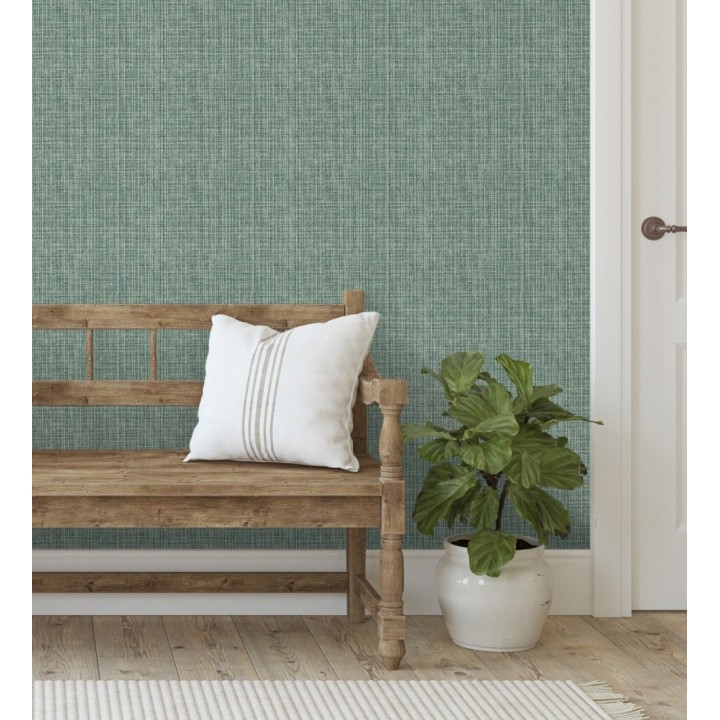 Papel pintado tejido de lino tonos verdes con textura - London Textile 682504
