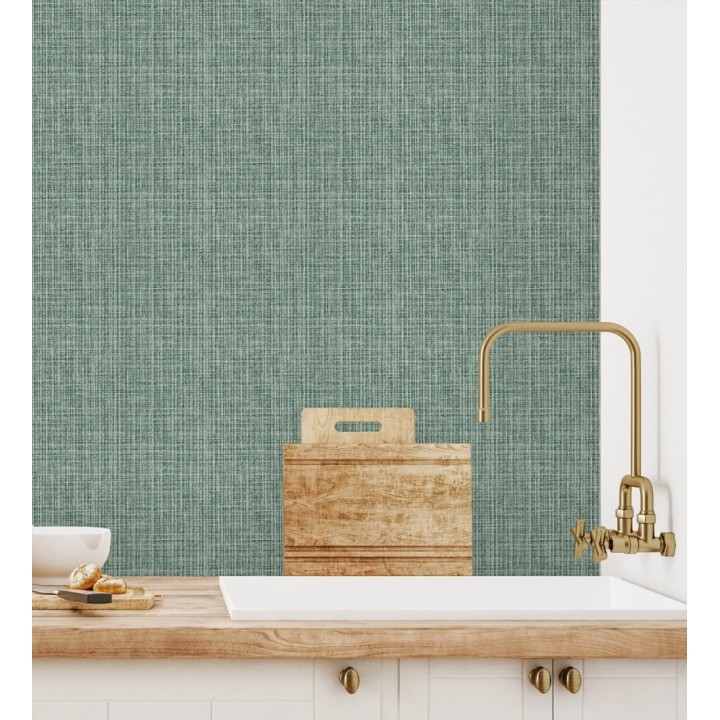 Papel pintado tejido de lino tonos verdes con textura - London Textile 682504
