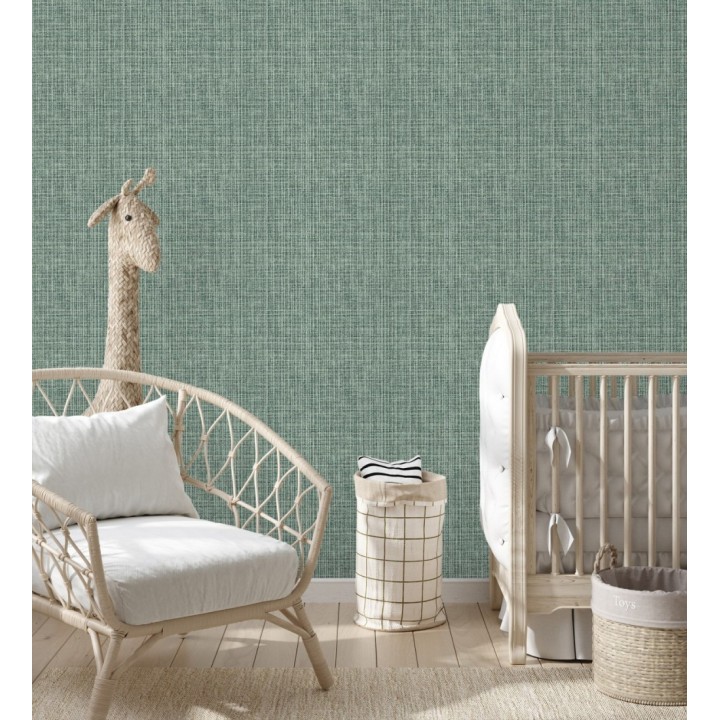 Papel pintado tejido de lino tonos verdes con textura - London Textile 682504