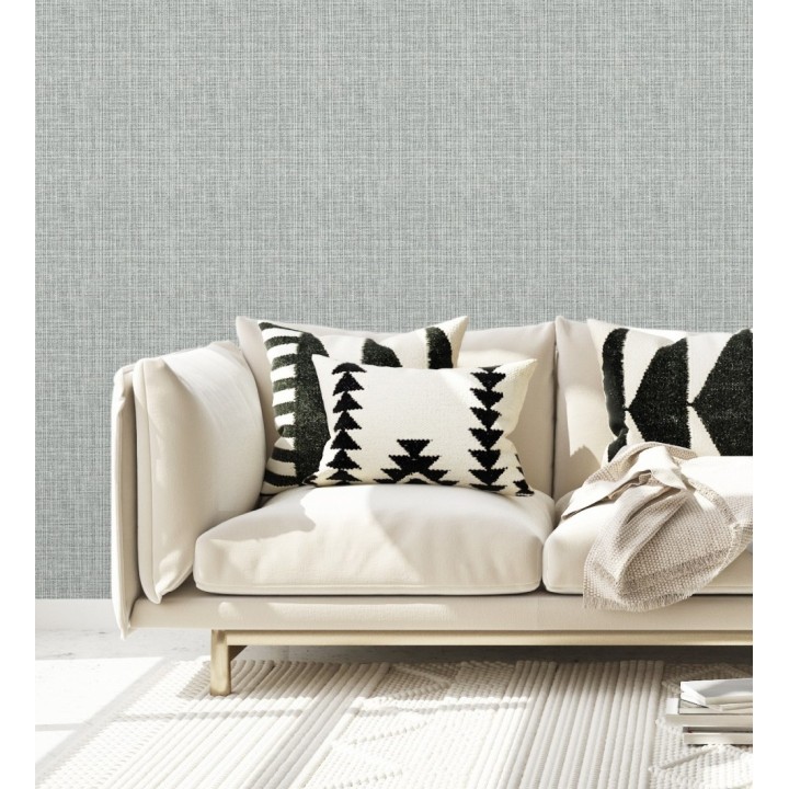 Papel pintado tejido de lino tonos visón y verde agua con textura - London Textile 682506