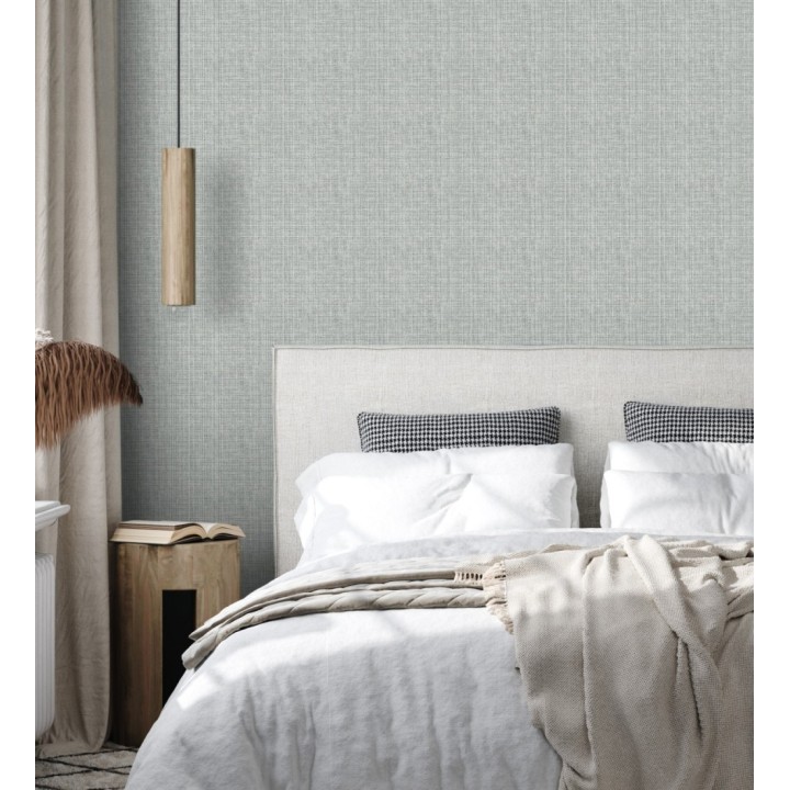 Papel pintado tejido de lino tonos visón y verde agua con textura - London Textile 682506