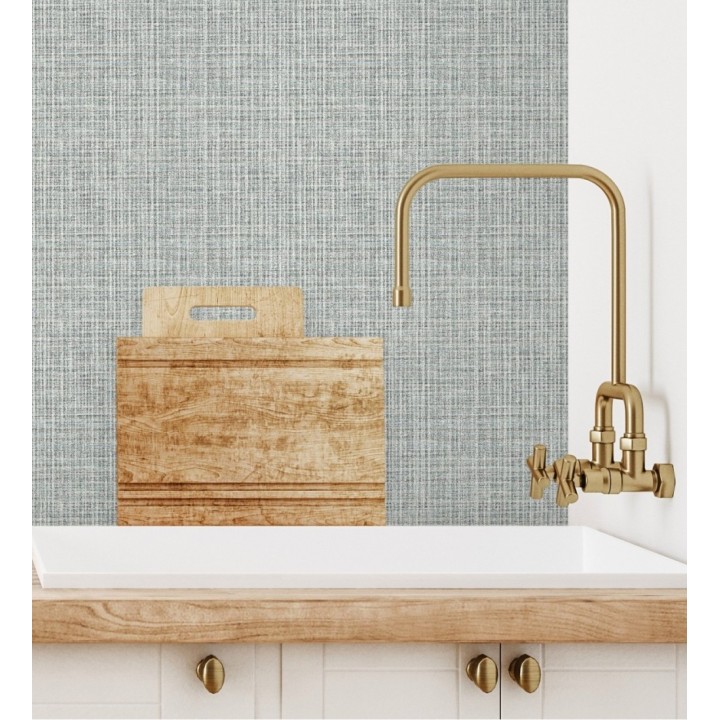 Papel pintado tejido de lino tonos visón y verde agua con textura - London Textile 682506