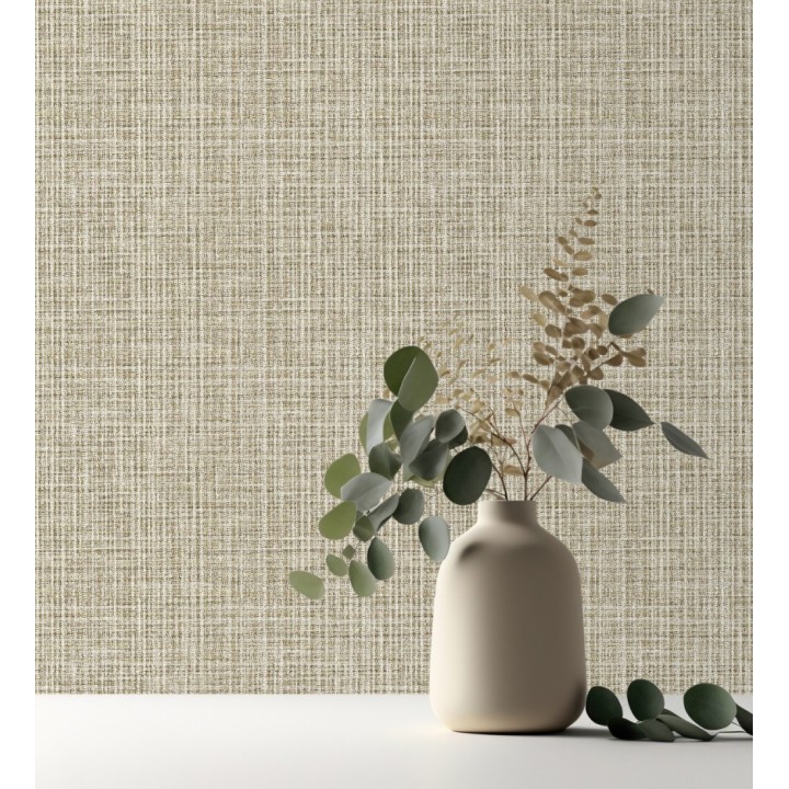 Papel pintado tejido de lino tonos camel y beige con textura - London Textile 682509