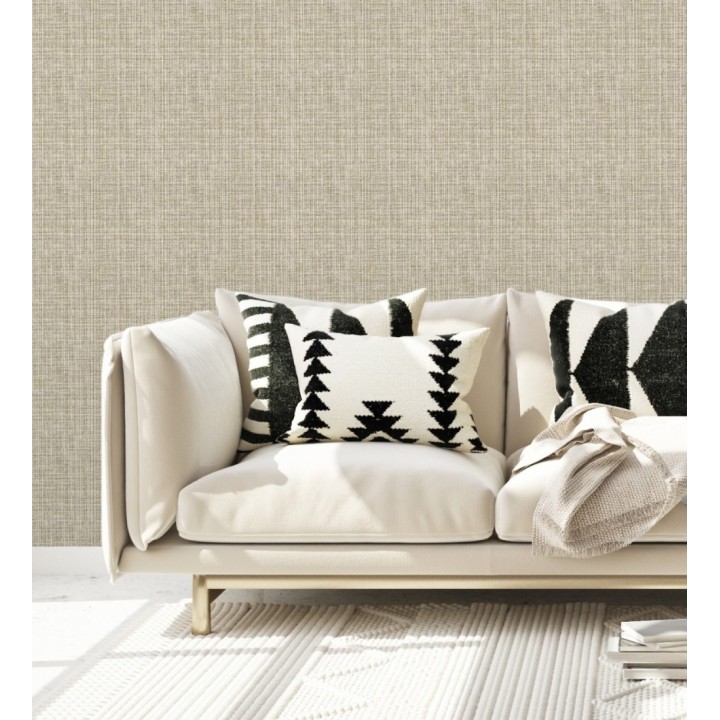 Papel pintado tejido de lino tonos camel y beige con textura - London Textile 682509