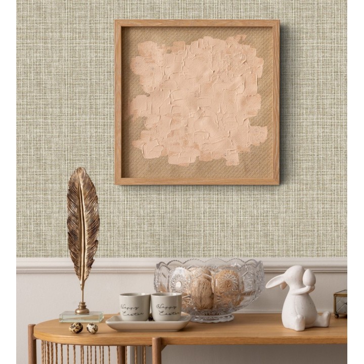 Papel pintado tejido de lino tonos camel y beige con textura - London Textile 682509