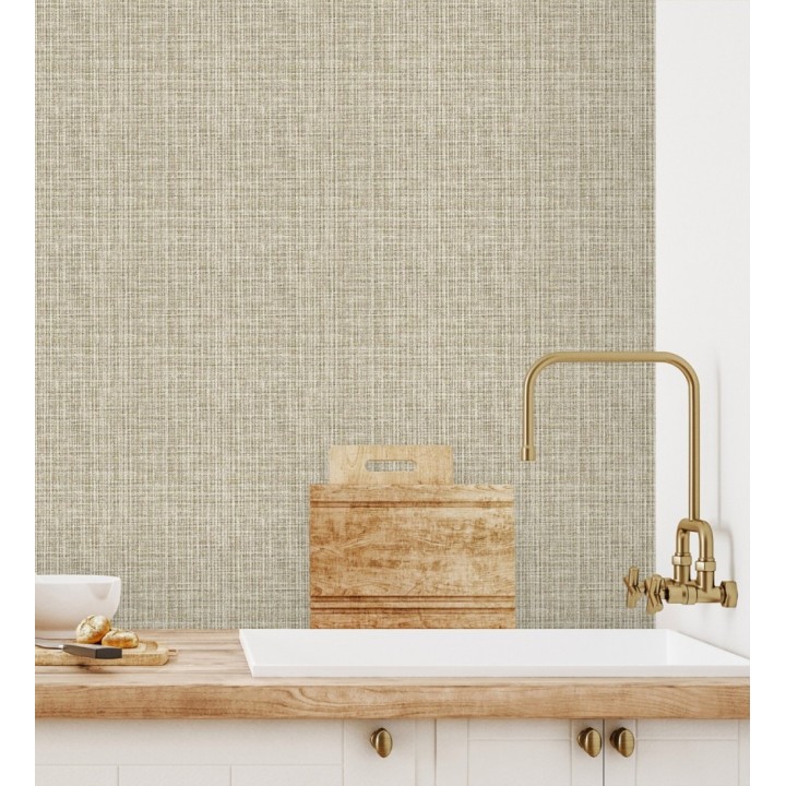 Papel pintado tejido de lino tonos camel y beige con textura - London Textile 682509