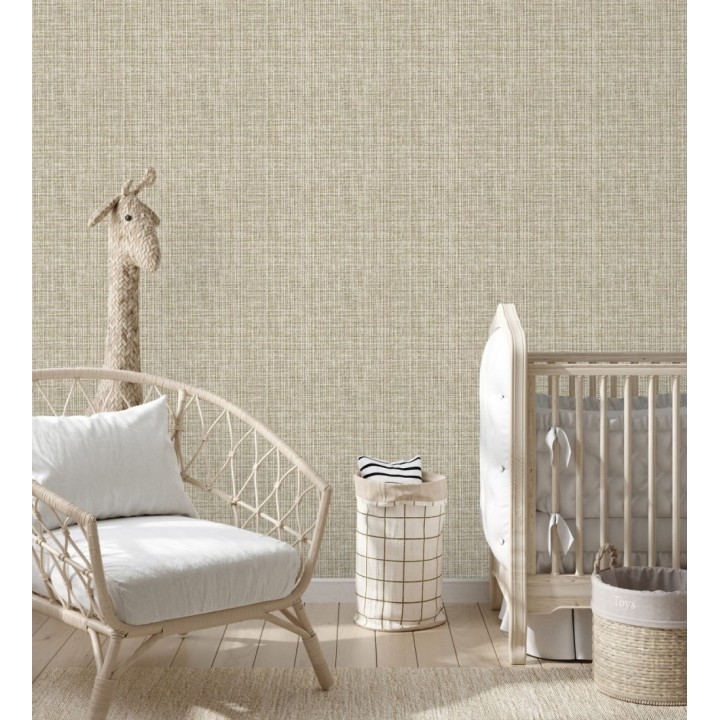 Papel pintado tejido de lino tonos camel y beige con textura - London Textile 682509