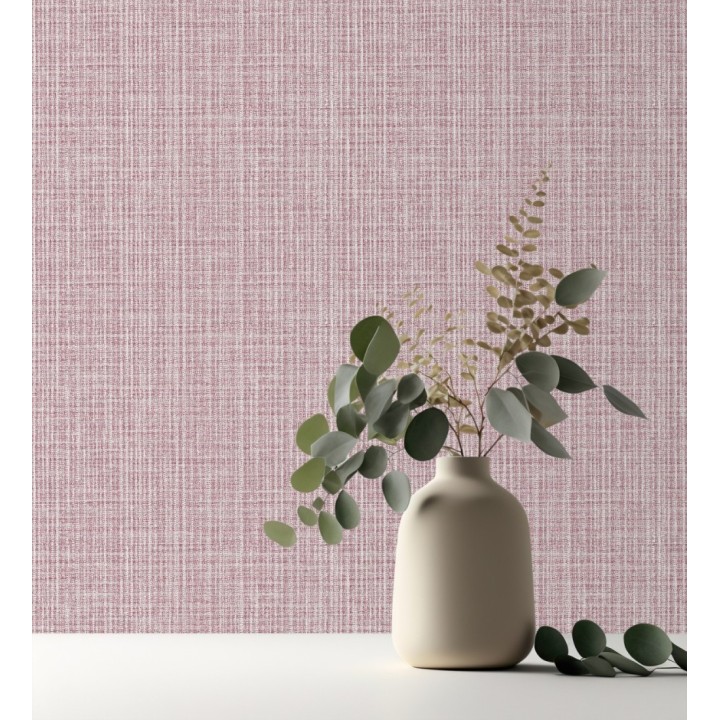 Papel pintado tejido de lino tonos frambuesa con textura - London Textile 682510