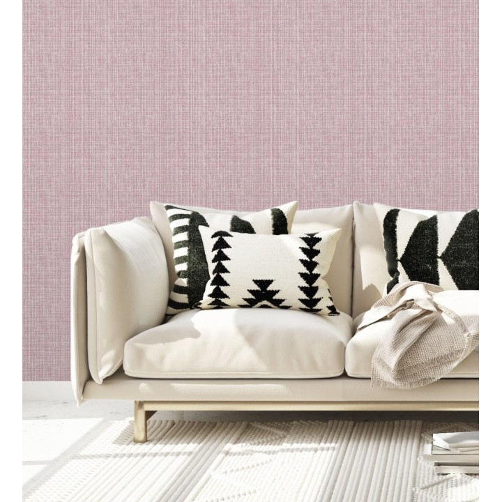 Papel pintado tejido de lino tonos frambuesa con textura - London Textile 682510