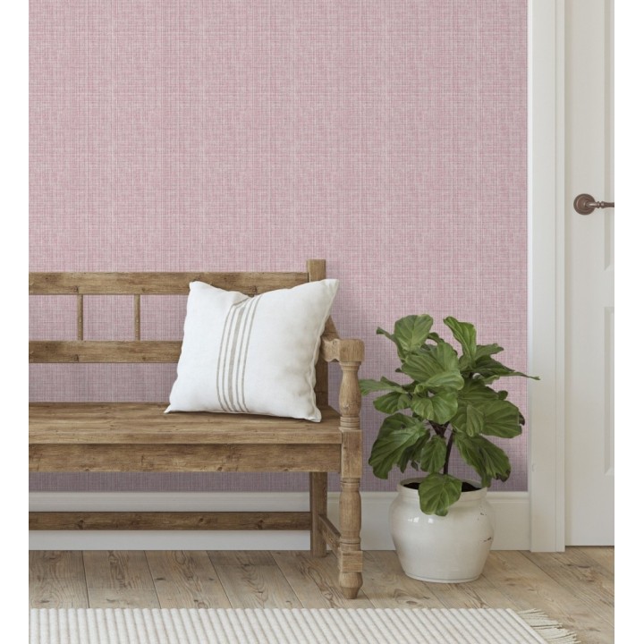 Papel pintado tejido de lino tonos frambuesa con textura - London Textile 682510
