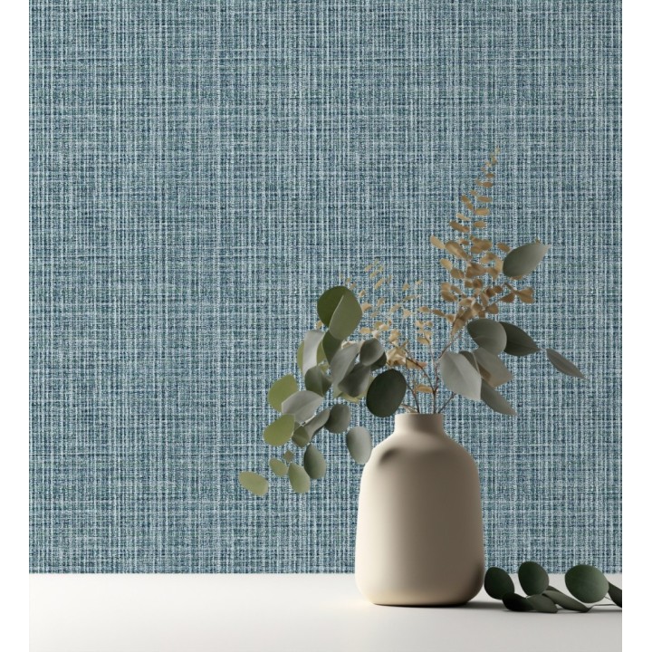 Papel pintado tejido de lino tonos azules con textura - London Textile 682511