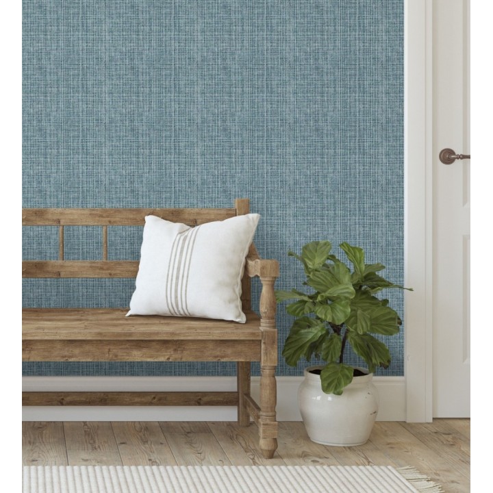 Papel pintado tejido de lino tonos azules con textura - London Textile 682511