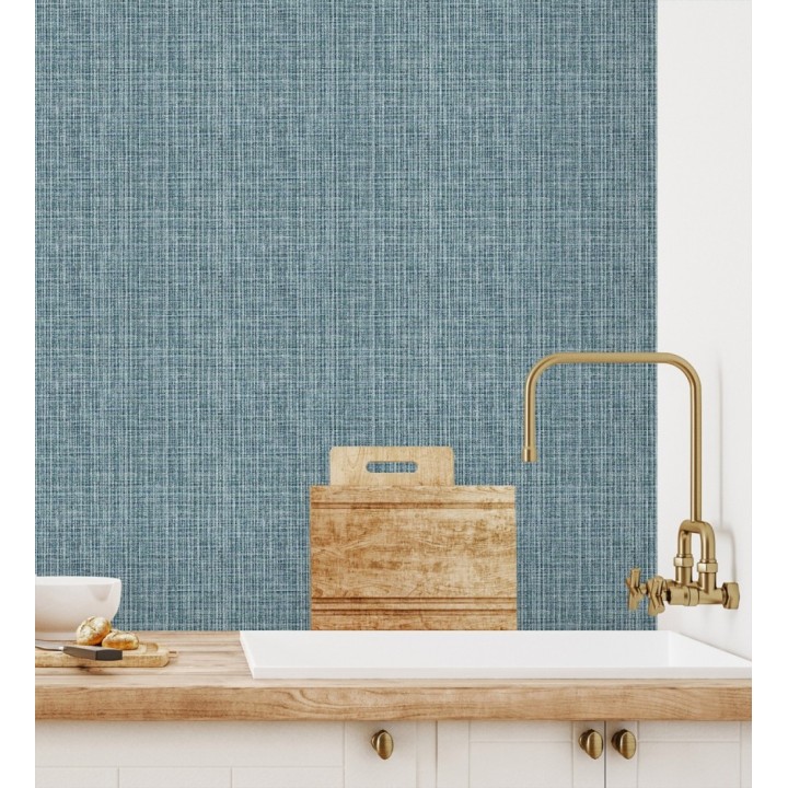 Papel pintado tejido de lino tonos azules con textura - London Textile 682511
