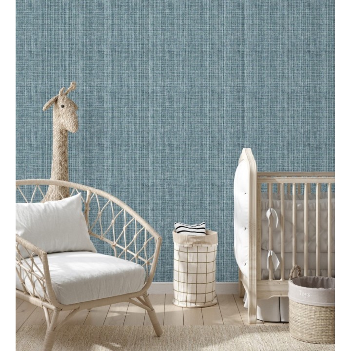 Papel pintado tejido de lino tonos azules con textura - London Textile 682511