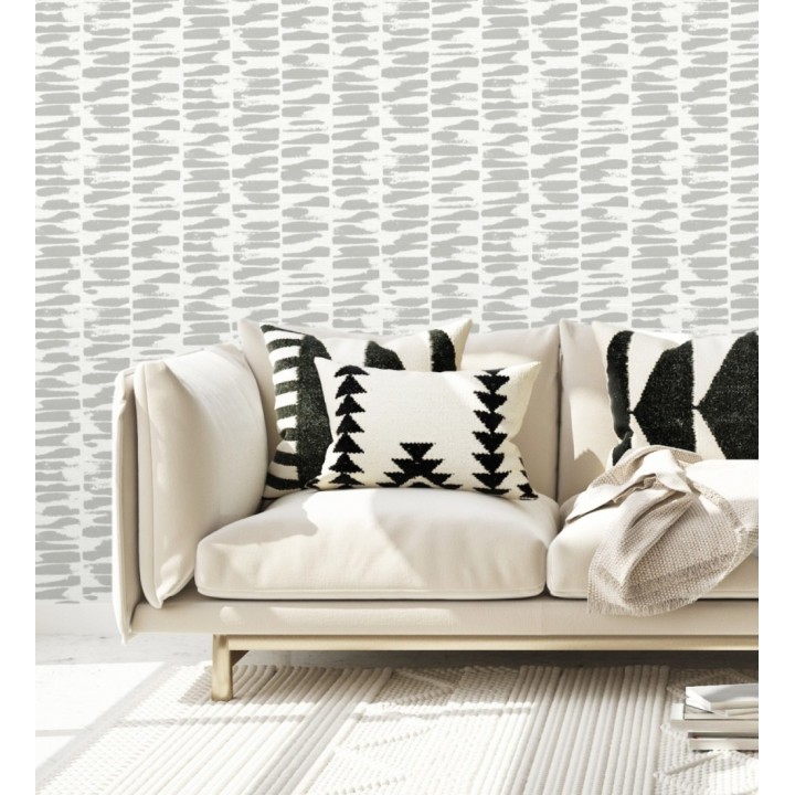 Papel pintado abstracto con pinceladas de pintura gris claro estilo africano - Wari 682516