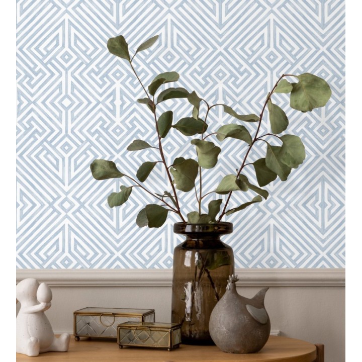 Papel pintado geométrico de líneas azules con diseño art déco  - Akarus 682518