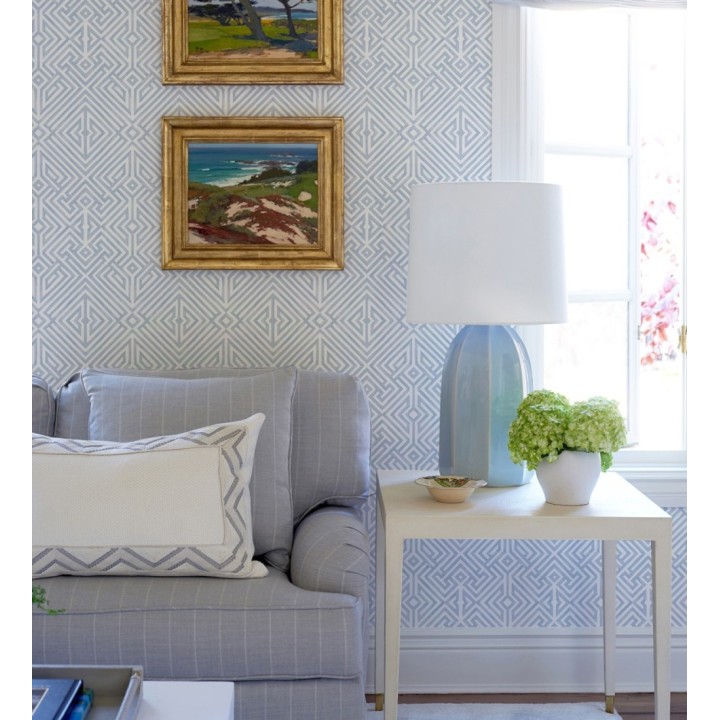 Papel pintado geométrico de líneas azules con diseño art déco  - Akarus 682518