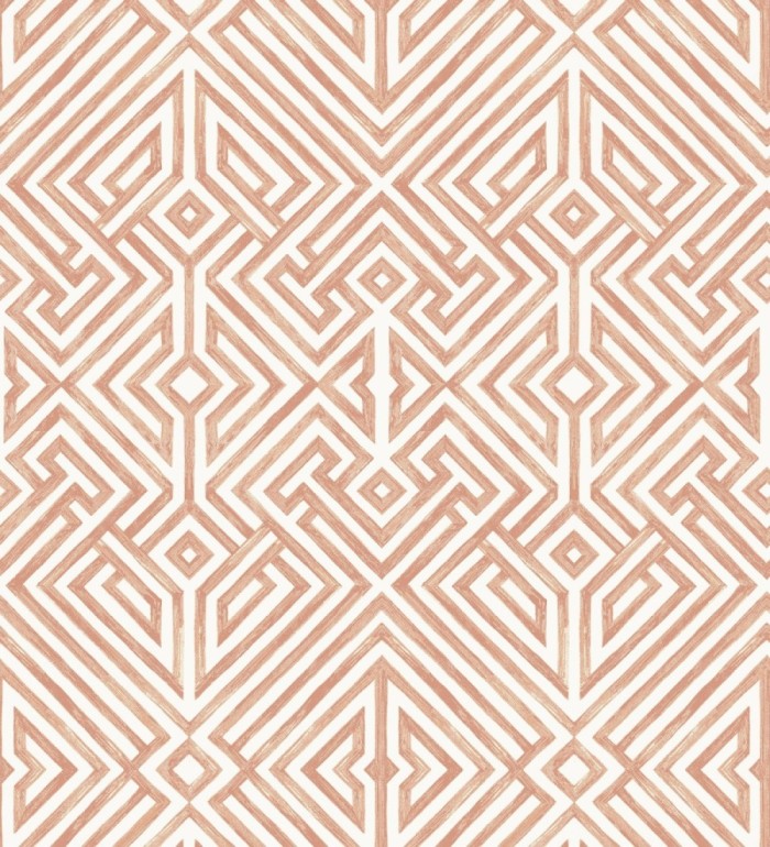 Papel pintado geométrico de líneas terracota claro con diseño art déco  - Akarus 682519