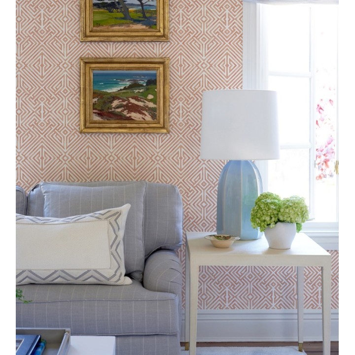 Papel pintado geométrico de líneas terracota claro con diseño art déco  - Akarus 682519