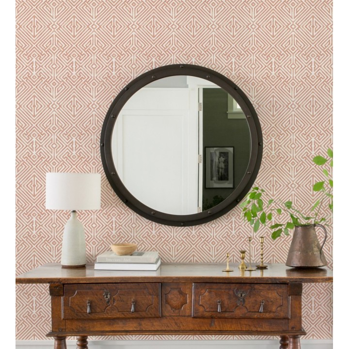 Papel pintado geométrico de líneas terracota claro con diseño art déco  - Akarus 682519