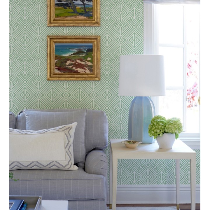 Papel pintado geométrico de líneas verdes con diseño art déco  - Akarus 682521