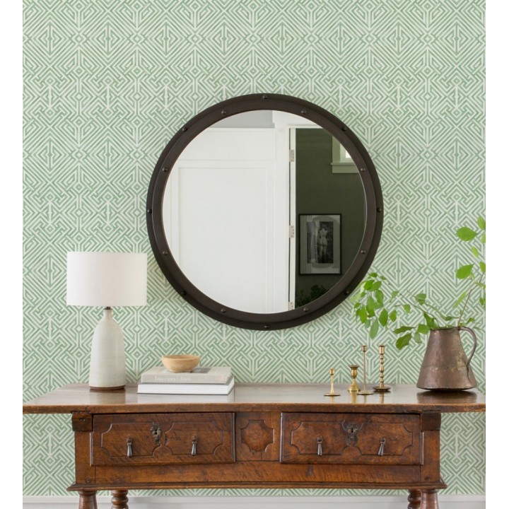 Papel pintado geométrico de líneas verdes con diseño art déco  - Akarus 682521