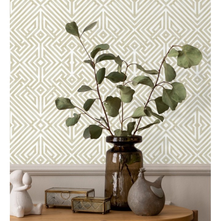 Papel pintado geométrico de líneas doradas con diseño art déco  - Akarus 682522