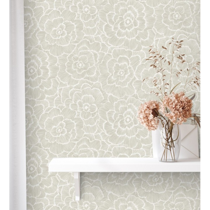 Papel pintado de flores grandes color beige tostado - Dublin Flowers 682523