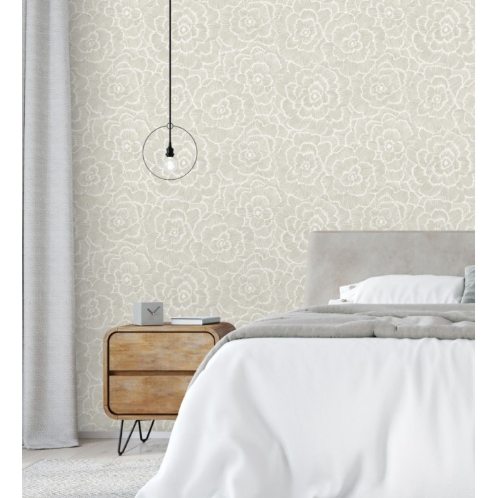 Papel pintado de flores grandes color beige tostado - Dublin Flowers 682523