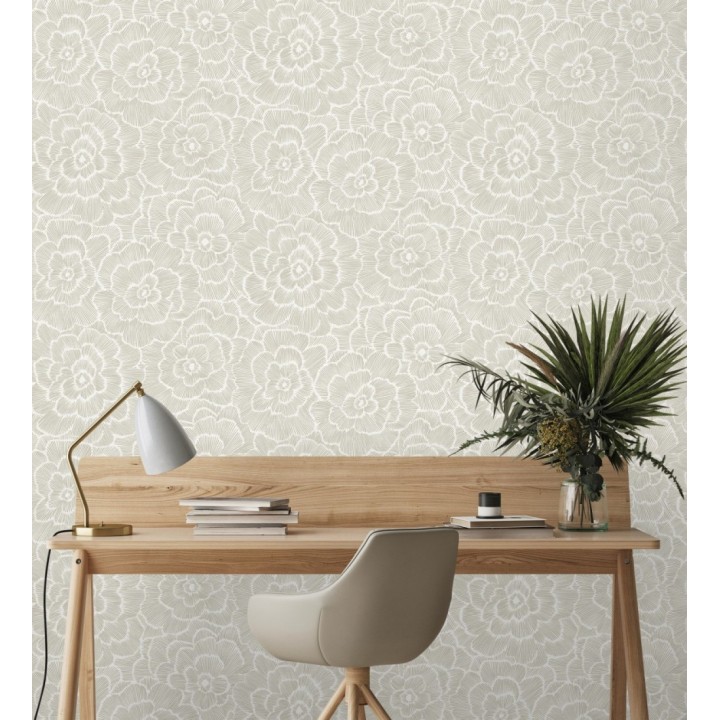 Papel pintado de flores grandes color beige tostado - Dublin Flowers 682523