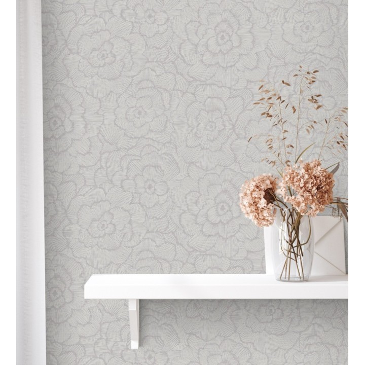 Papel pintado de flores grandes color gris violáceo - Dublin Flowers 682524