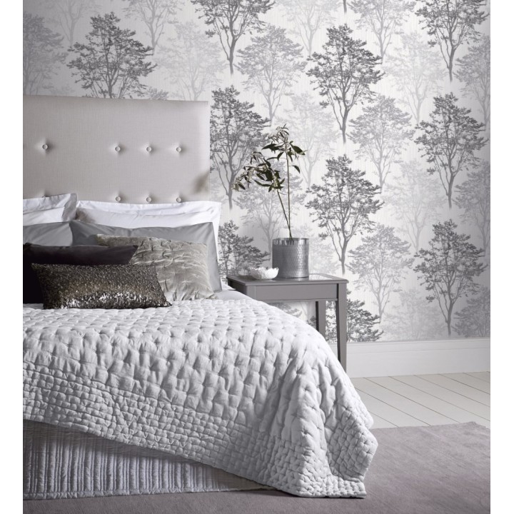 Papel pintado de árboles tonos grises y plata - Gilson Grove 682532