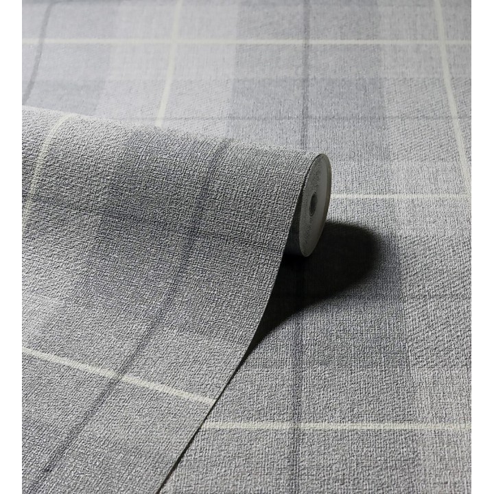 Papel pintado de cuadros escoceses efecto tela tartán color gris - Smith Tartan 682534