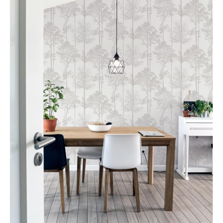Papel pintado de árboles beige claro - Ava Woodland 682536