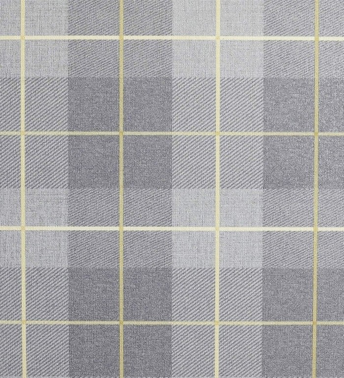 Papel pintado de cuadros escoceses efecto tela tartán color gris y amarillo - Smith Tartan 682539