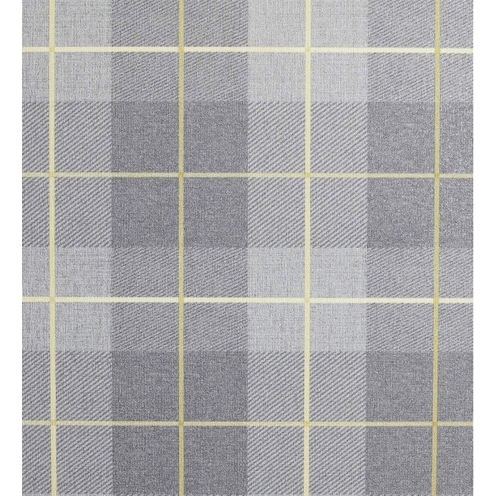Papel pintado de cuadros escoceses efecto tela tartán color gris y amarillo - Smith Tartan 682539
