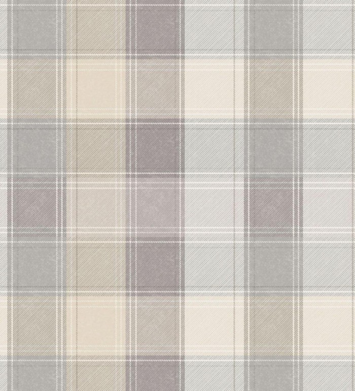 Papel pintado de cuadros escoceses efecto tela tartán tonos beige - Roslin Tartan 682540