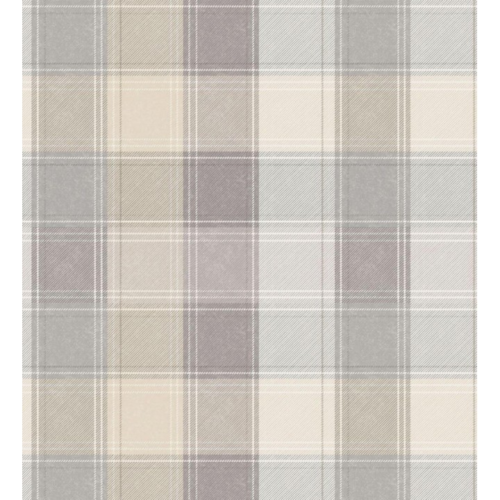 Papel pintado de cuadros escoceses efecto tela tartán tonos beige - Roslin Tartan 682540