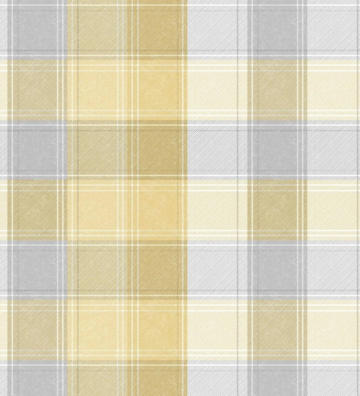 Papel pintado de cuadros escoceses efecto tela tartán tonos amarillos - Roslin Tartan 682541