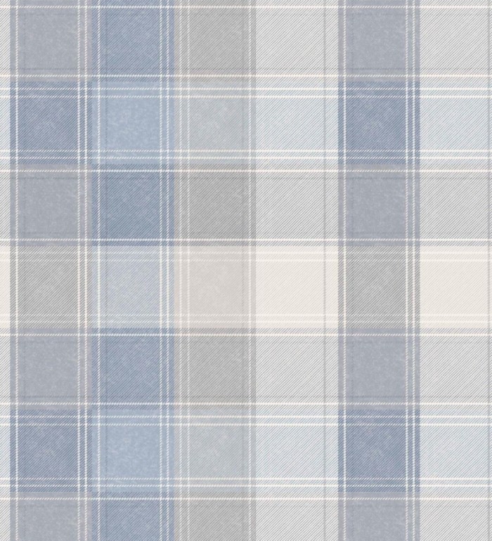 Papel pintado de cuadros escoceses efecto tela tartán tonos azules - Roslin Tartan 682542