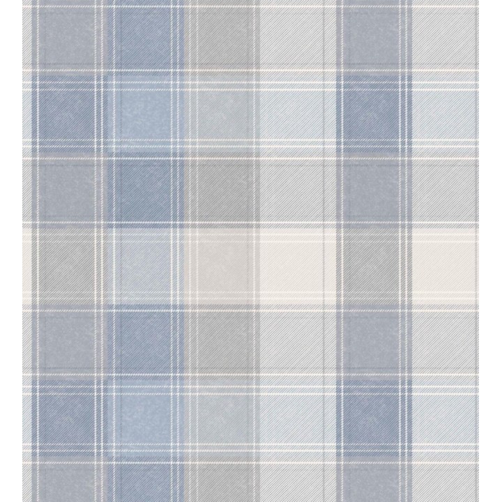 Papel pintado de cuadros escoceses efecto tela tartán tonos azules - Roslin Tartan 682542