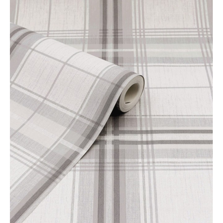 Papel pintado de cuadros escoceses efecto tela tartán tonos grises - James Cross 682543