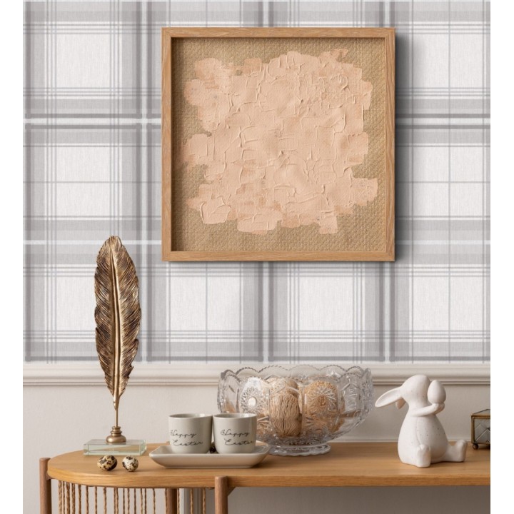 Papel pintado de cuadros escoceses efecto tela tartán tonos grises - James Cross 682543