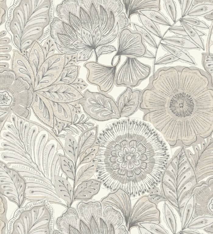 Papel pintado de flores y hojas estilo étnico floral - Camila Poppy 682546